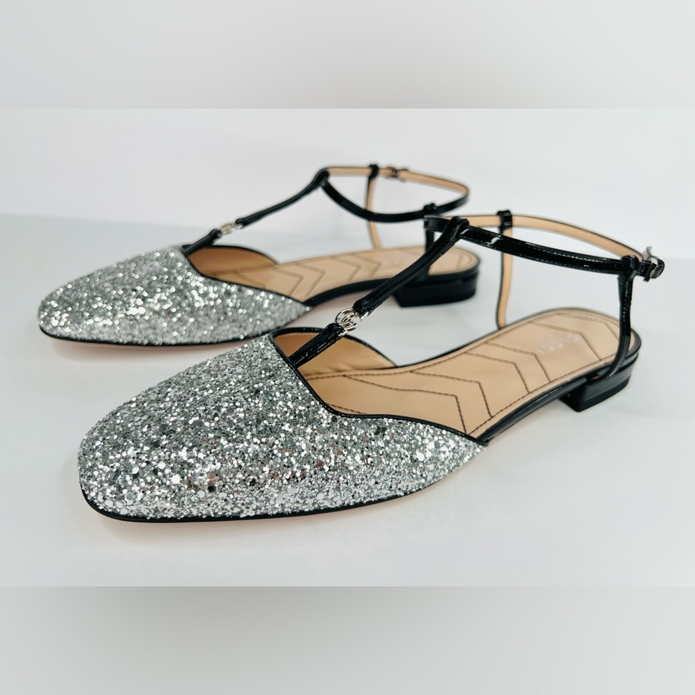GUCCI PETITE GG SLINGBACK SILVER GLITTER PATENT CHARLOTTE FLATS SIZE EU 40 - Picture 9 of 9